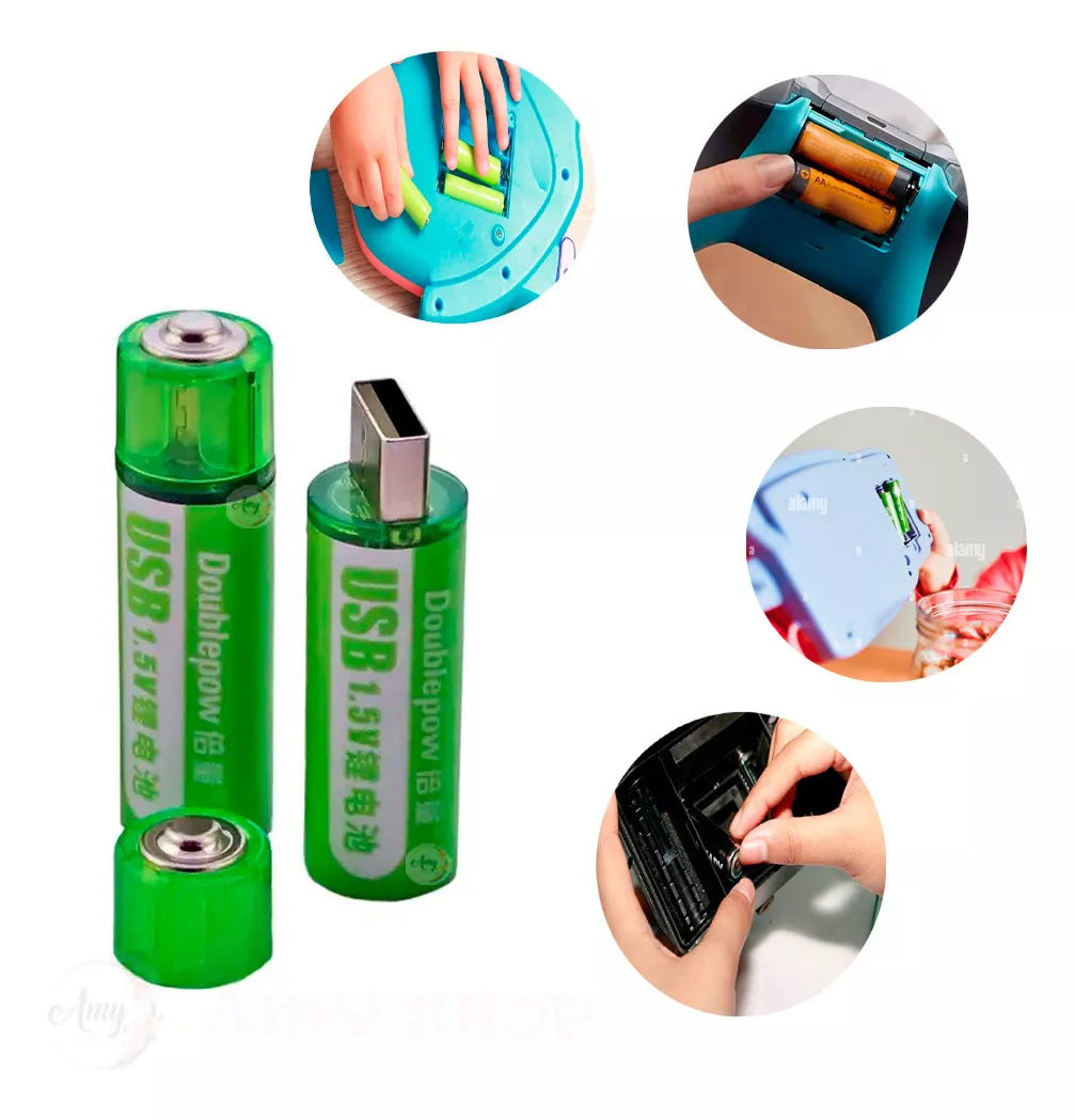 PAR DE PILAS AA RECARGABLES USB