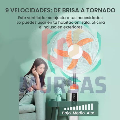 VENTILADOR RECARGABLE + PANEL SOLAR + CONTROL REMOTO
