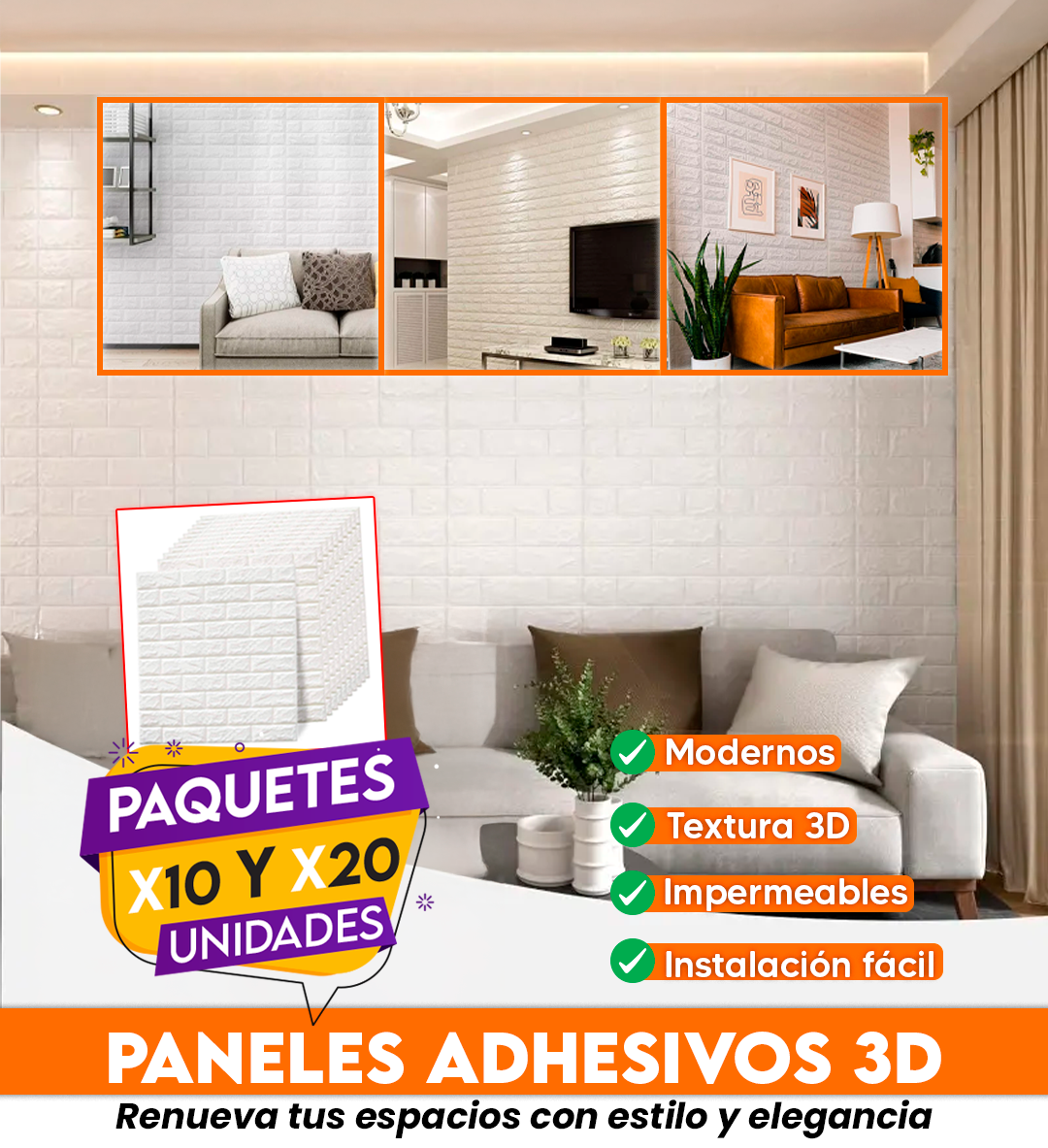 Panel Adhesivo 3d (pack de 10 unidades)
