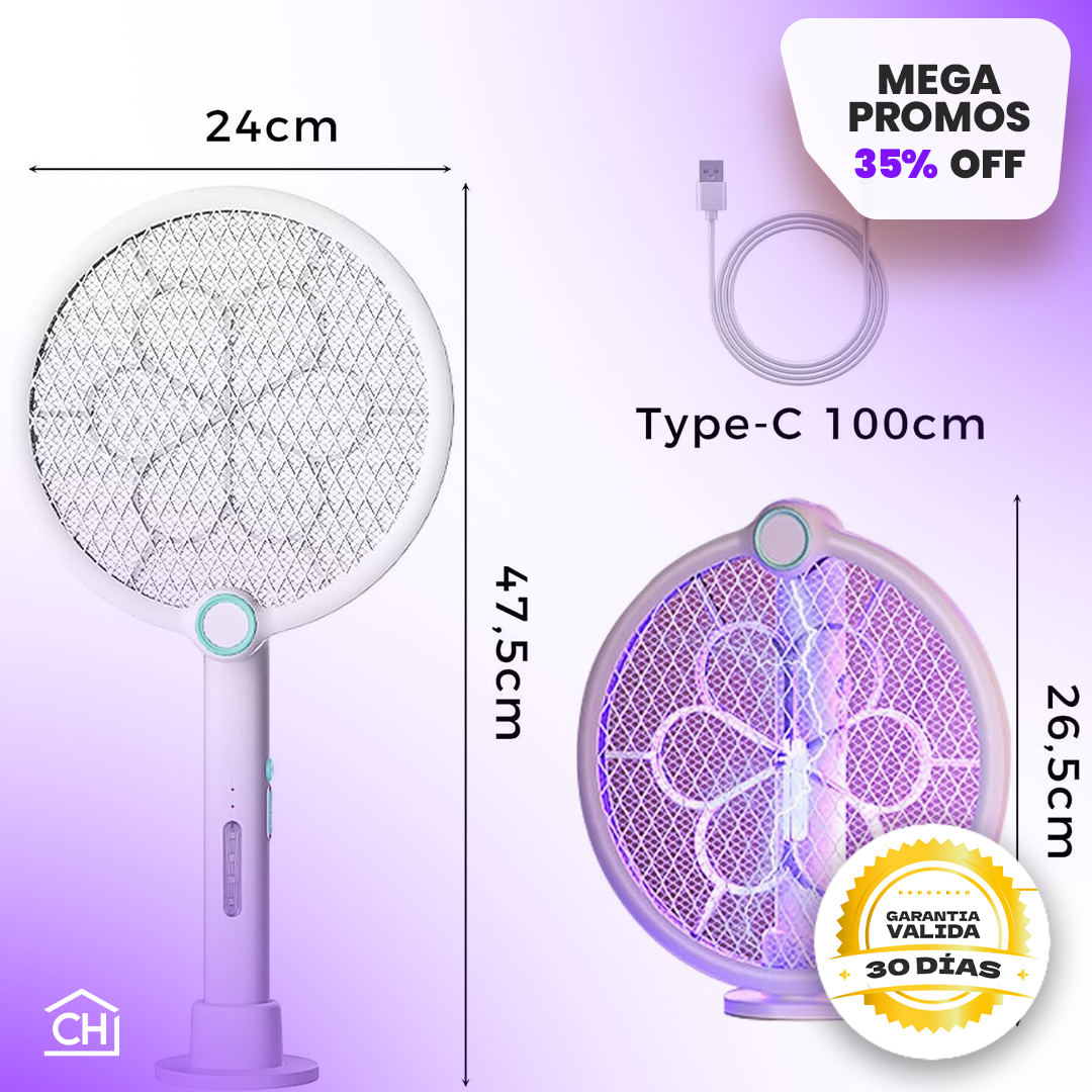 RAQUETA MATAMOSQUITOS ELÉCTRICA 3 EN 1