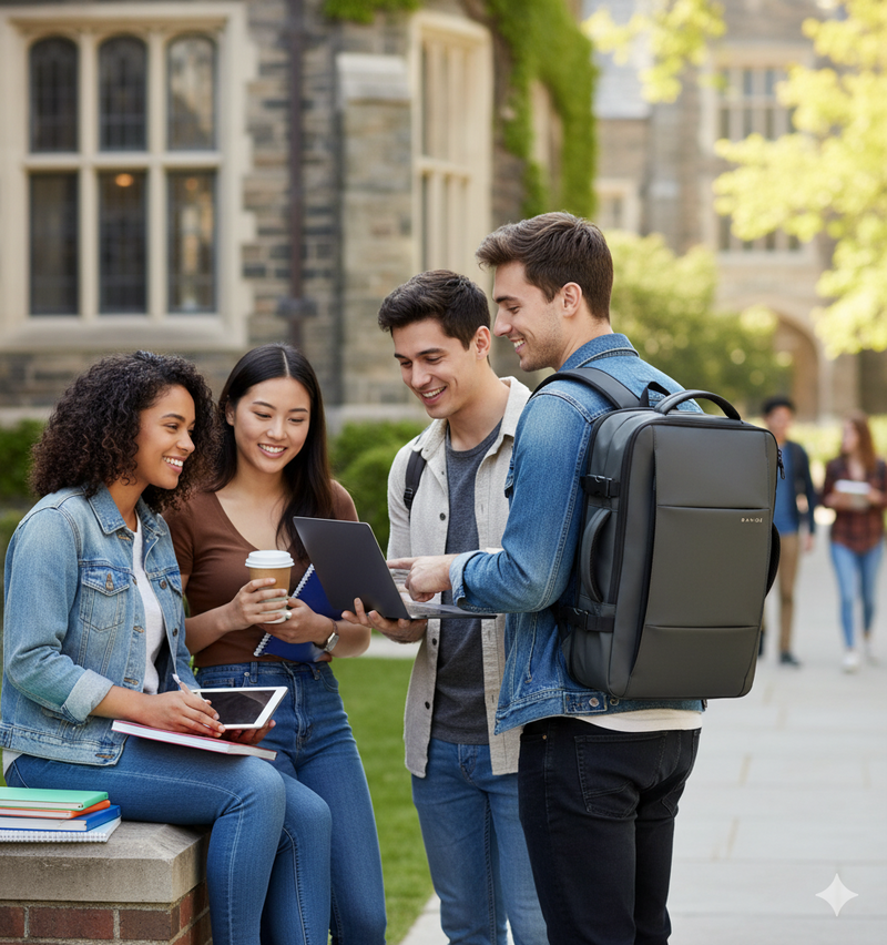 Estudiantes universitarios: Que cargan laptop, libros y objetos personales a diario.
