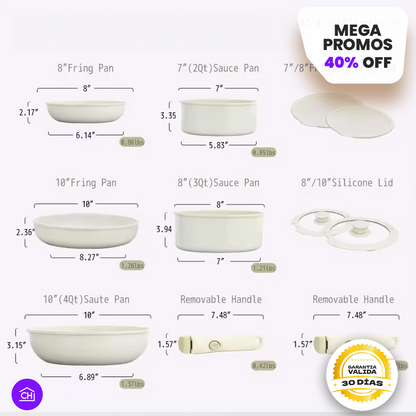 SET DE OLLAS DE MANGO DESMONTABLE 15 PIEZAS