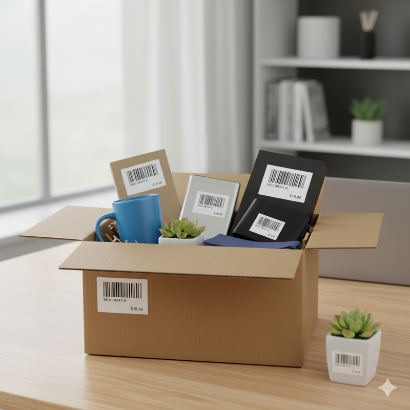 Etiquetar precios, códigos QR o códigos de barras.