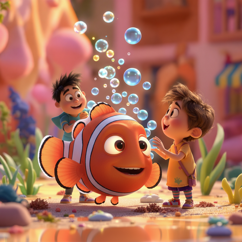 A los niños les fascinará ver los colores y burbujas, mientras aprenden a cuidar de los peces de forma divertida.