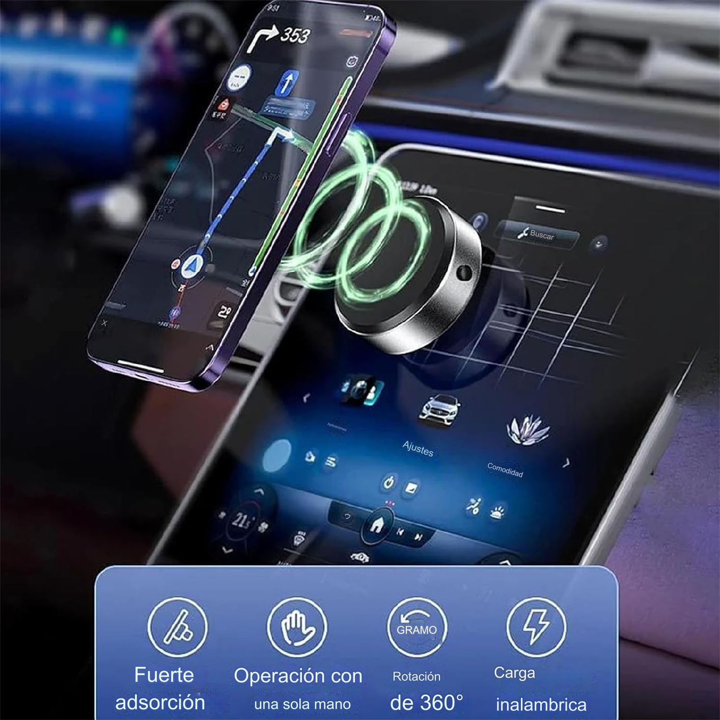 SOPORTE DE SUCCIÓN MAGNETICO CON CARGA INALAMBRICA